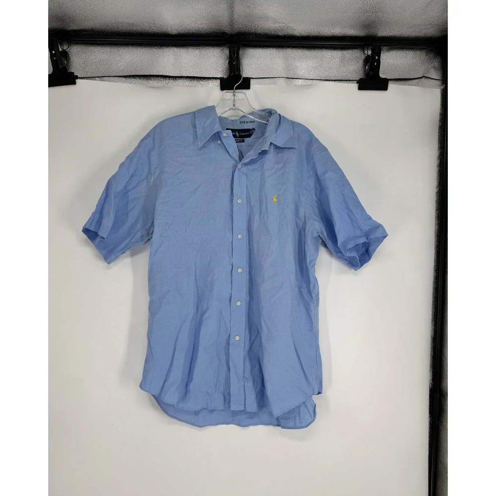 Polo Ralph Lauren Shirt Large Linen Blend Classic Fit Short Sleeve Button Up